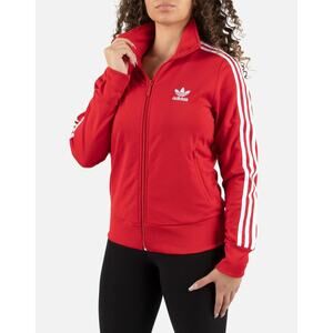 NWT ADIDAS Track Jacket UK 8/US 4 Red Firebird White 3-Stripe Logo Zip Cotton